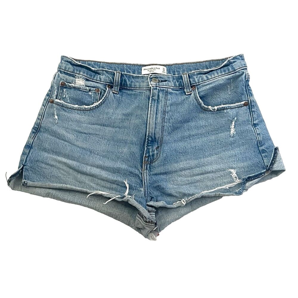 Abercrombie & Fitch The Mom High Rise Medium Wash Denim Shorts Womens sz 14
